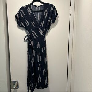 Navy White Wrap Classic Midi Dress Modest